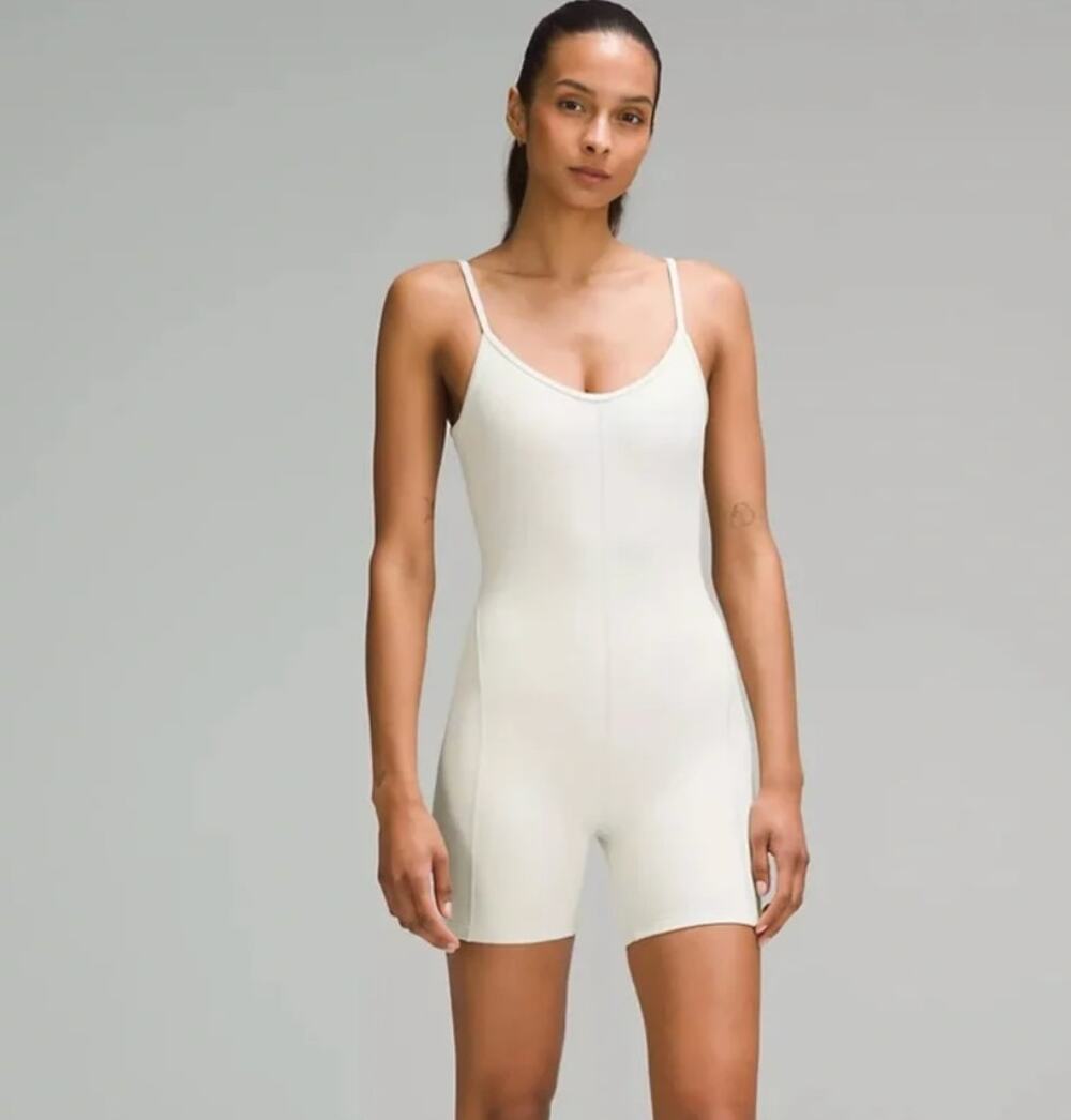 Lululemon Womens S White Ribbed Contoured Unitard 6" Athletic Bodysuit